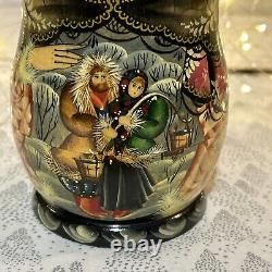 Russian Wood Fairytale Nesting Doll with 8 Christmas Tree Ornaments- Signed