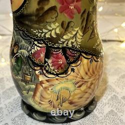 Russian Wood Fairytale Nesting Doll with 8 Christmas Tree Ornaments- Signed