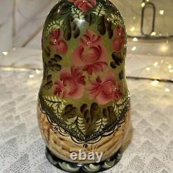 Russian Wood Fairytale Nesting Doll with 8 Christmas Tree Ornaments- Signed