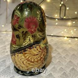 Russian Wood Fairytale Nesting Doll with 8 Christmas Tree Ornaments- Signed