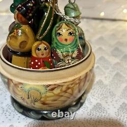 Russian Wood Fairytale Nesting Doll with 8 Christmas Tree Ornaments- Signed