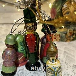 Russian Wood Fairytale Nesting Doll with 8 Christmas Tree Ornaments- Signed