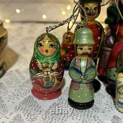 Russian Wood Fairytale Nesting Doll with 8 Christmas Tree Ornaments- Signed