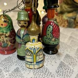 Russian Wood Fairytale Nesting Doll with 8 Christmas Tree Ornaments- Signed