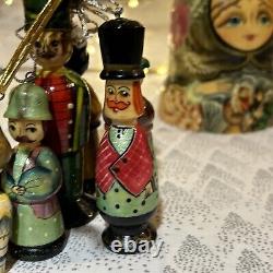 Russian Wood Fairytale Nesting Doll with 8 Christmas Tree Ornaments- Signed