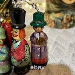 Russian Wood Fairytale Nesting Doll with 8 Christmas Tree Ornaments- Signed