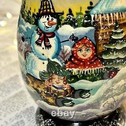 Russian Wood Winter Nesting Doll with 5 Christmas Tree Ornaments