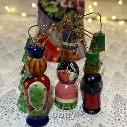 Russian Wood Winter Nesting Doll with 5 Christmas Tree Ornaments