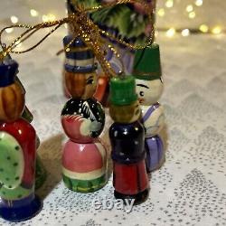 Russian Wood Winter Nesting Doll with 5 Christmas Tree Ornaments