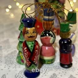 Russian Wood Winter Nesting Doll with 5 Christmas Tree Ornaments