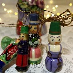 Russian Wood Winter Nesting Doll with 5 Christmas Tree Ornaments