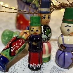 Russian Wood Winter Nesting Doll with 5 Christmas Tree Ornaments