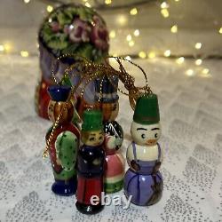 Russian Wood Winter Nesting Doll with 5 Christmas Tree Ornaments