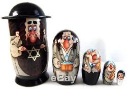 Russian Wooden Matryoshka Nesting Doll Jewish Family Large 16 cm 5 Pcs Set