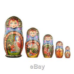 Russian Wooden Nesting Dolls hand painted Matryoshka 5 pcs Fairy Tale 7.5'' BT21