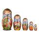 Russian Wooden Nesting Dolls Hand Painted Matryoshka 5 Pcs Fairy Tale 7.5'' Bt21