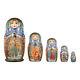 Russian Wooden Nesting Dolls Hand Painted Matryoshka 5 Pcs Set Winter 6'' Mw011