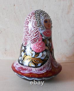 Russian doll matryoshka Roly poly musical toy wooden with bell in russian style