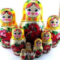 Russian dolls 10 pcs Nesting Matryoshka Babushka Stacking Wooden new toy 9 inch