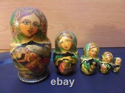 Russian handpainted Matryoshka nesting doll set of 5 fairy tale witch signed