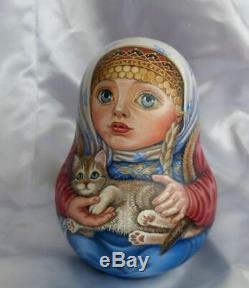 Russian matryoshka babushka doll roly-poly beauty girl cat handmade exclusive