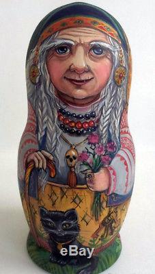 Russian matryoshka doll nesting babushka Baba Yaga handmade exclusive