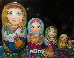 Russian matryoshka doll nesting babushka Beauty chickens handmade exclusive