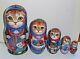 Russian Matryoshka Doll Nesting Babushka Cats Knitting Handmade Exclusive