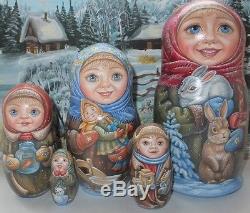 Russian matryoshka doll nesting babushka Christmas winter handmade exclusive
