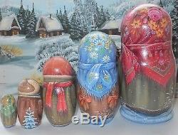 Russian matryoshka doll nesting babushka Christmas winter handmade exclusive