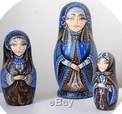 Russian matryoshka doll nesting babushka beauty Blue handmade exclusive