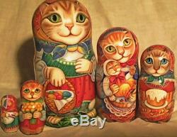 Russian matryoshka doll nesting babushka beauty Cats Easter handmade exclusive