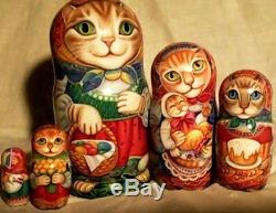 Russian matryoshka doll nesting babushka beauty Cats Easter handmade exclusive