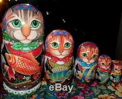 Russian matryoshka doll nesting babushka beauty Cats handmade exclusive