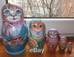 Russian matryoshka doll nesting babushka beauty Cats handmade exclusive