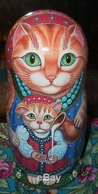 Russian matryoshka doll nesting babushka beauty Cats kitty handmade exclusive