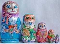 Russian matryoshka doll nesting babushka beauty Cats ladies handmade exclusive