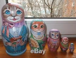 Russian matryoshka doll nesting babushka beauty Cats ladies handmade exclusive