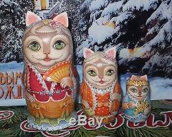 Russian matryoshka doll nesting babushka beauty Cats lady handmade exclusive