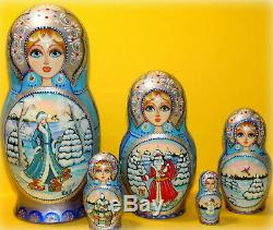 Russian matryoshka doll nesting babushka beauty Christmas winter blue handmade