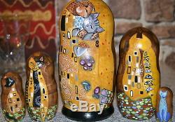 Russian matryoshka doll nesting babushka beauty Gustav Klimt Cats gold handmade