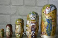 Russian matryoshka doll nesting babushka beauty Gustav Klimt Cats handmade