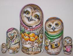 Russian matryoshka doll nesting babushka beauty Owls handmade exclusive