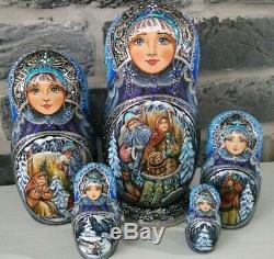 Russian matryoshka doll nesting babushka beauty Tales blue handmade exclusive