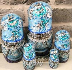 Russian matryoshka doll nesting babushka beauty Tales blue handmade exclusive