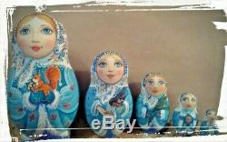 Russian matryoshka doll nesting babushka beauty blue winter handmade exclusive