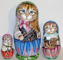 Russian matryoshka doll nesting babushka beauty cats handmade exclusive