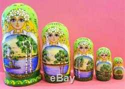 Russian matryoshka doll nesting babushka beauty summer birch handmade