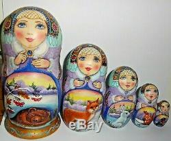 Russian matryoshka doll nesting babushka beauty winter animal handmade exclusive