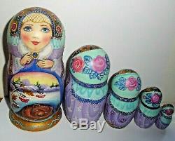 Russian matryoshka doll nesting babushka beauty winter animal handmade exclusive